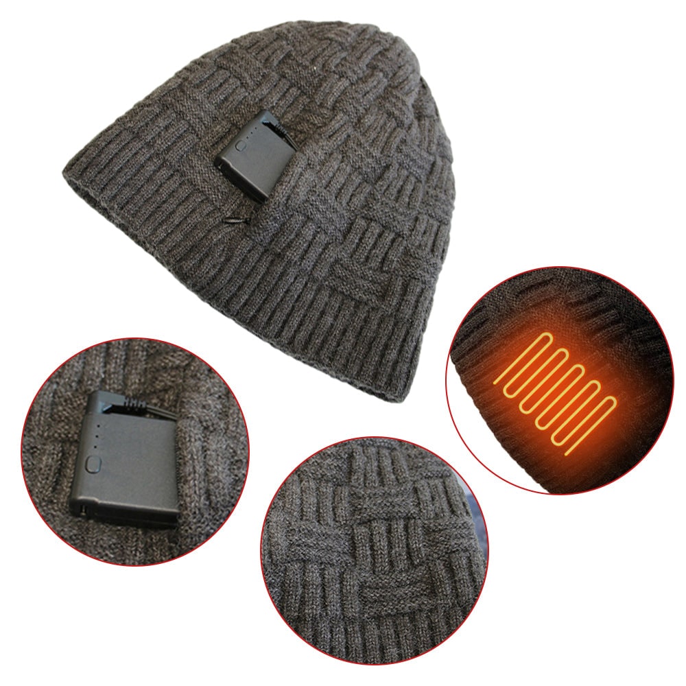 Oplaadbare verwarmde winterbeanie met oorflappen en 3400mah-accu, schedelmuts