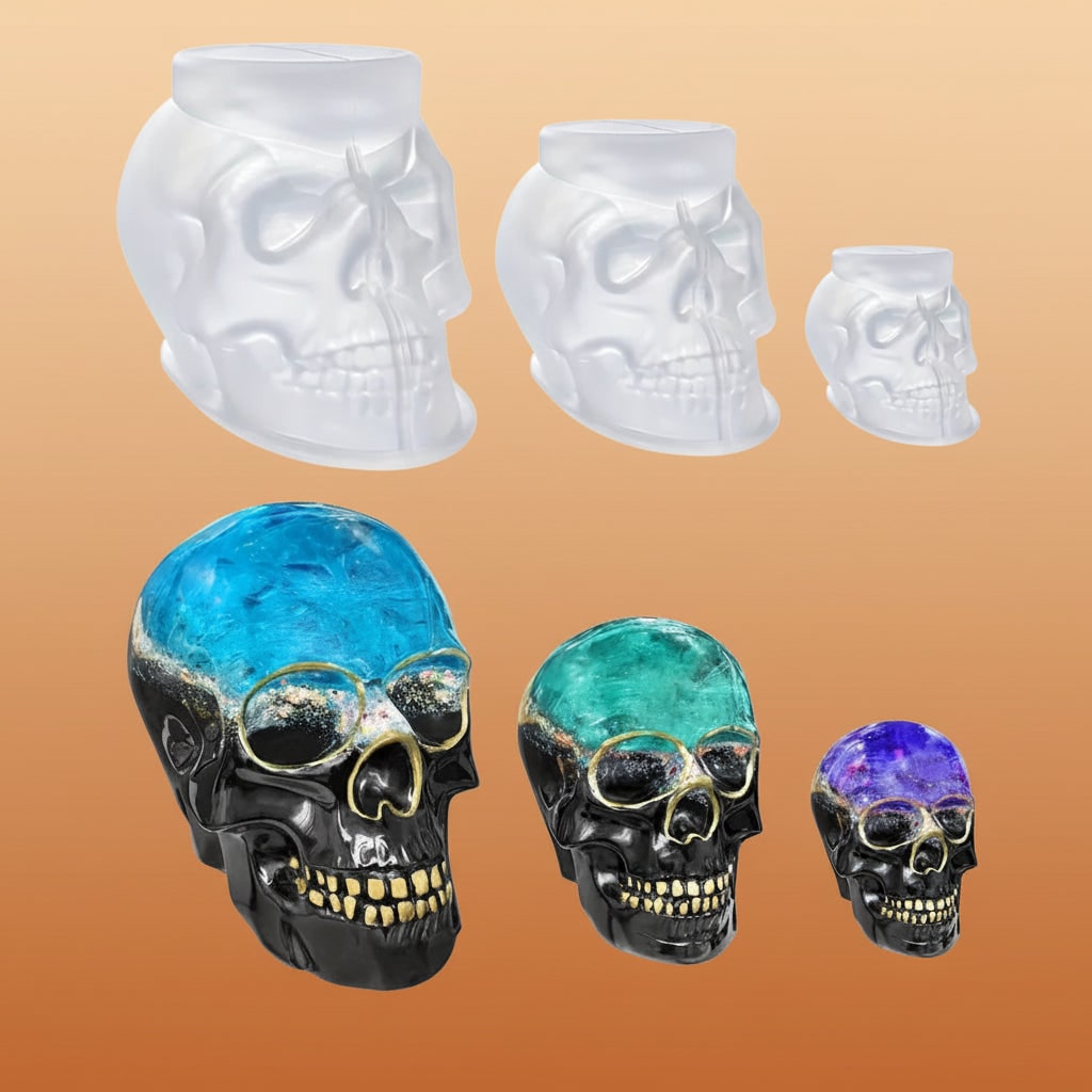 Halloween 3D-schedel siliconen mal set van 3 met gedetailleerd ontwerp voor gieten met hars en kaarsen maken