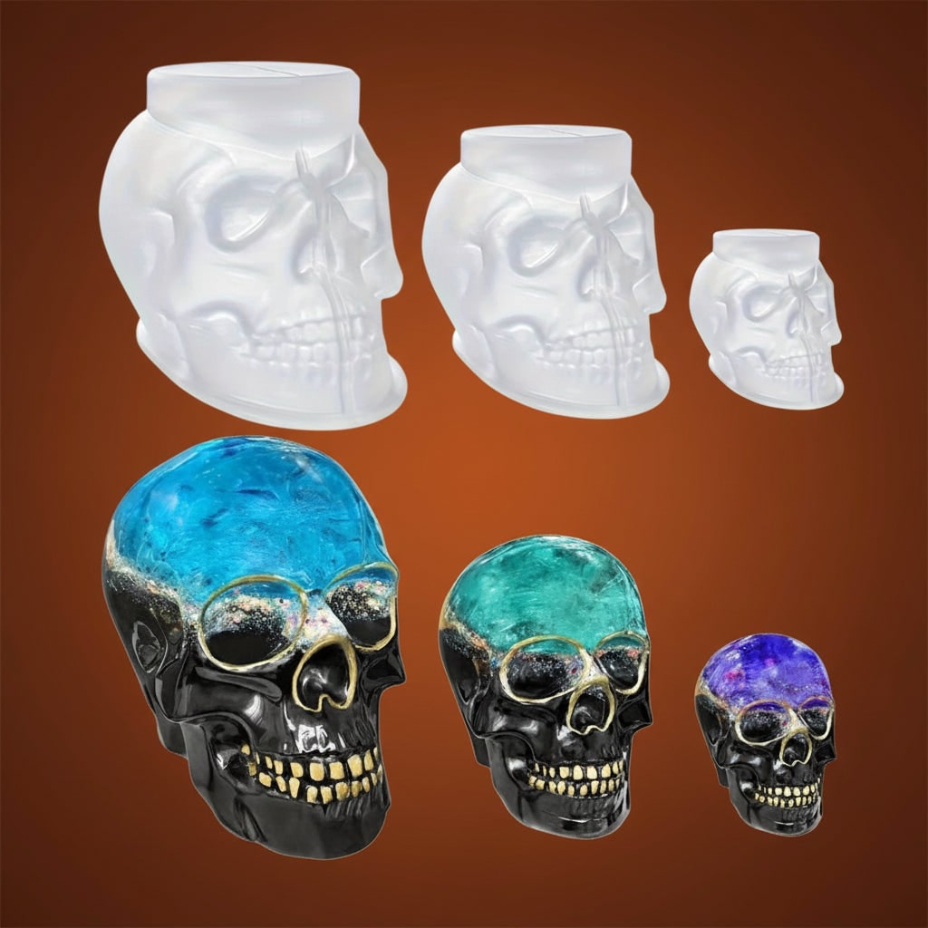 Halloween 3D-schedel siliconen mal set van 3 met gedetailleerd ontwerp voor gieten met hars en kaarsen maken