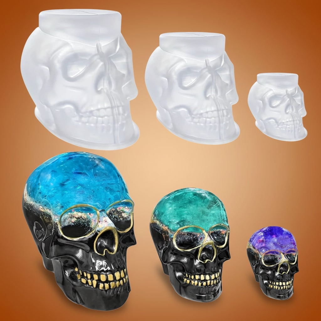 Halloween 3D-schedel siliconen mal set van 3 met gedetailleerd ontwerp voor gieten met hars en kaarsen maken