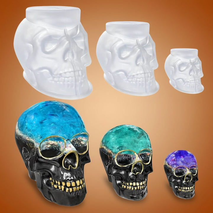 Halloween 3D-schedel siliconen mal set van 3 met gedetailleerd ontwerp voor gieten met hars en kaarsen maken