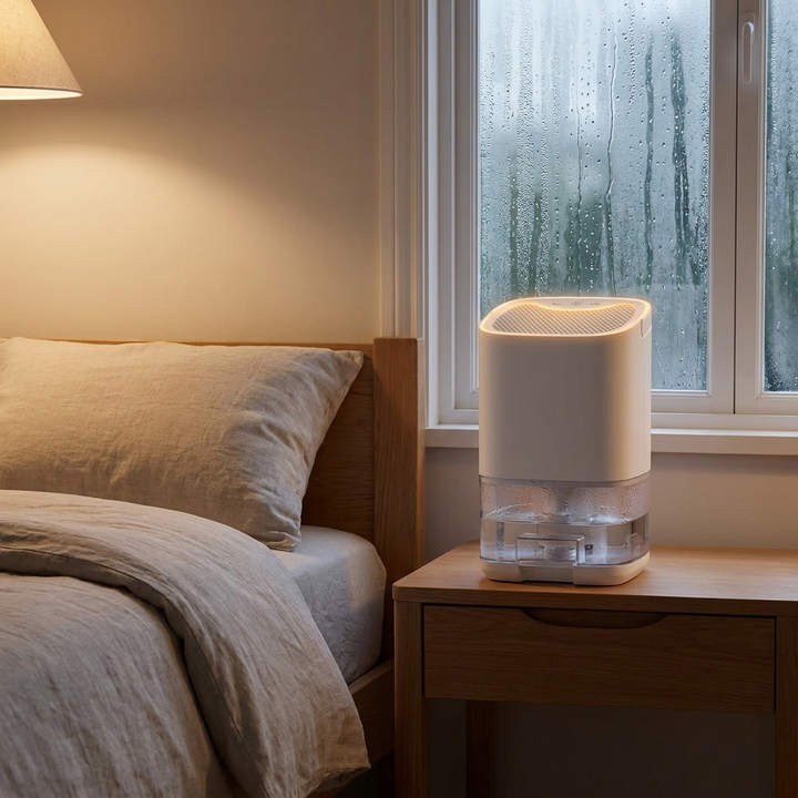 Kleine ontvochtiger voor slaapkamer en kamer met tank van 1000ml, nachtlampje en luchtreiniger