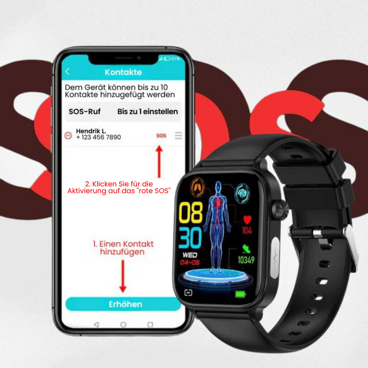 Smartwatch met Bloedglucosemeting & Noodoproep – afbeelding 8