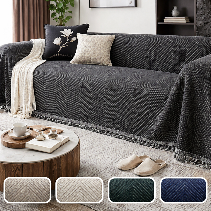 Bankplaid Bank Geweven Visgraat met Franjes en Kwastjes Decoratief