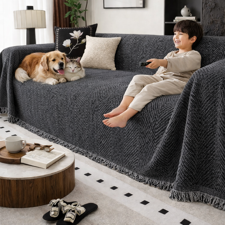 Bankplaid Bank Geweven Visgraat met Franjes en Kwastjes Decoratief