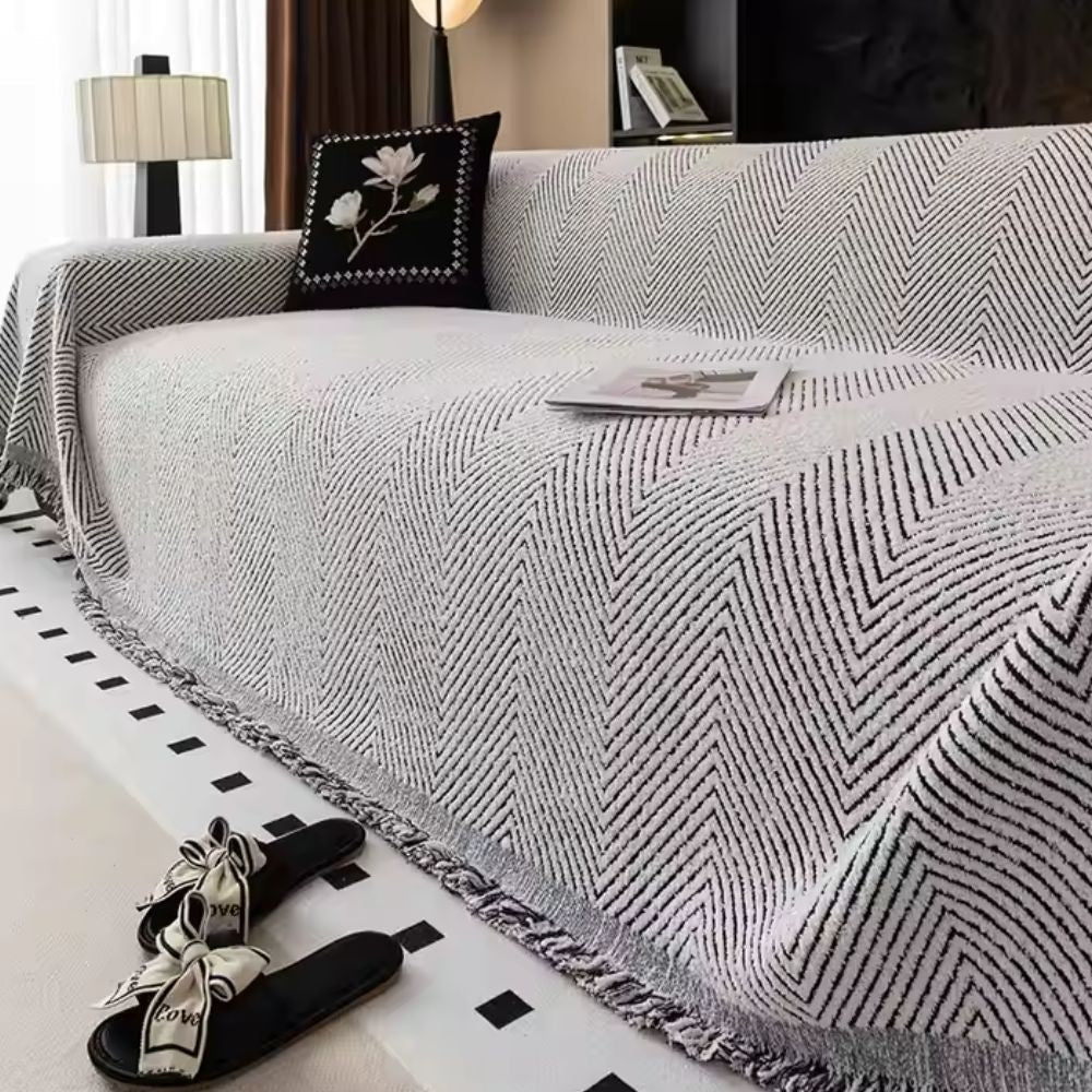 Bankplaid Bank Geweven Visgraat met Franjes en Kwastjes Decoratief