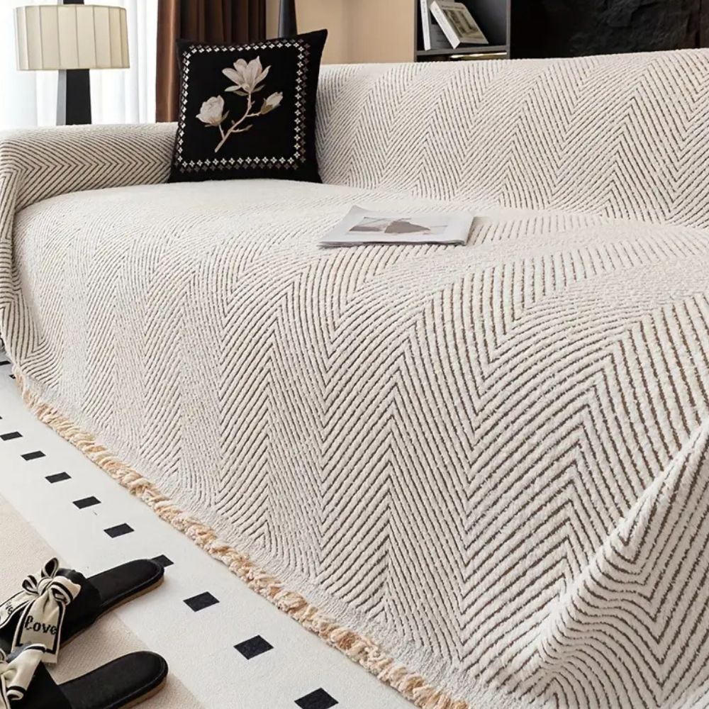 Bankplaid Bank Geweven Visgraat met Franjes en Kwastjes Decoratief
