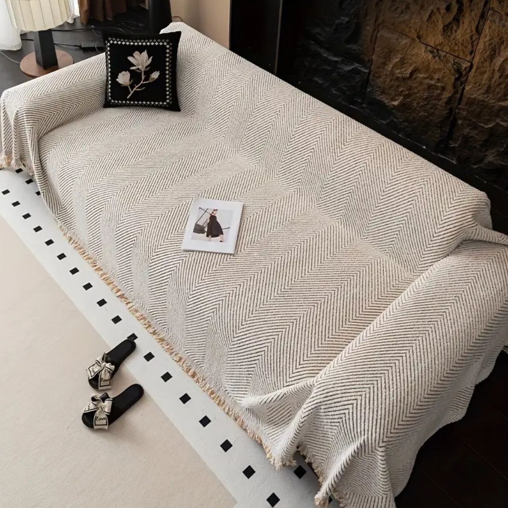 Bankplaid Bank Geweven Visgraat met Franjes en Kwastjes Decoratief