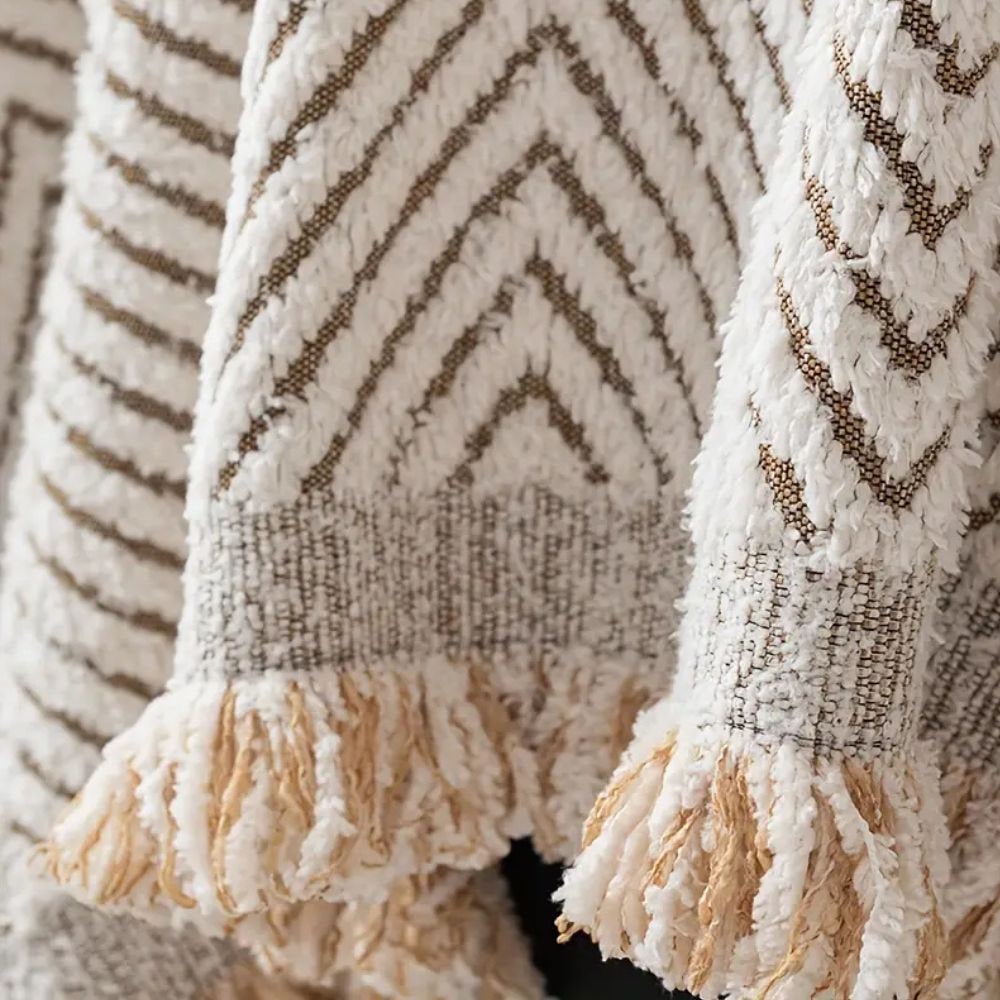 Bankplaid Bank Geweven Visgraat met Franjes en Kwastjes Decoratief