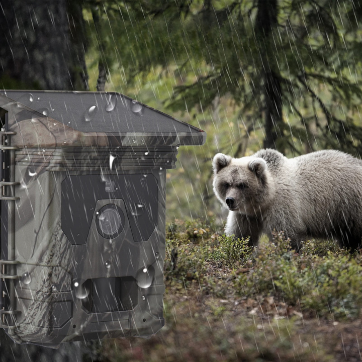 Zonne-energie trailcamera met mobiel netwerk, nachtzicht, bewegingssensor en SD-kaartsleuf