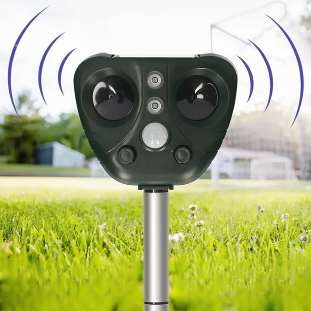 Solar ultrasone dierenverjager met bewegingssensor en LED-indicator