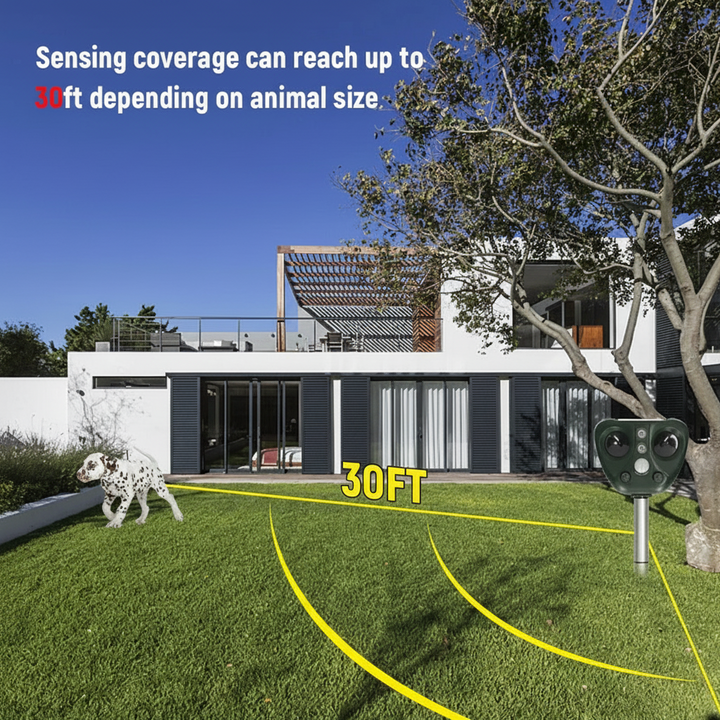 Solar ultrasone dierenverjager met bewegingssensor en LED-indicator