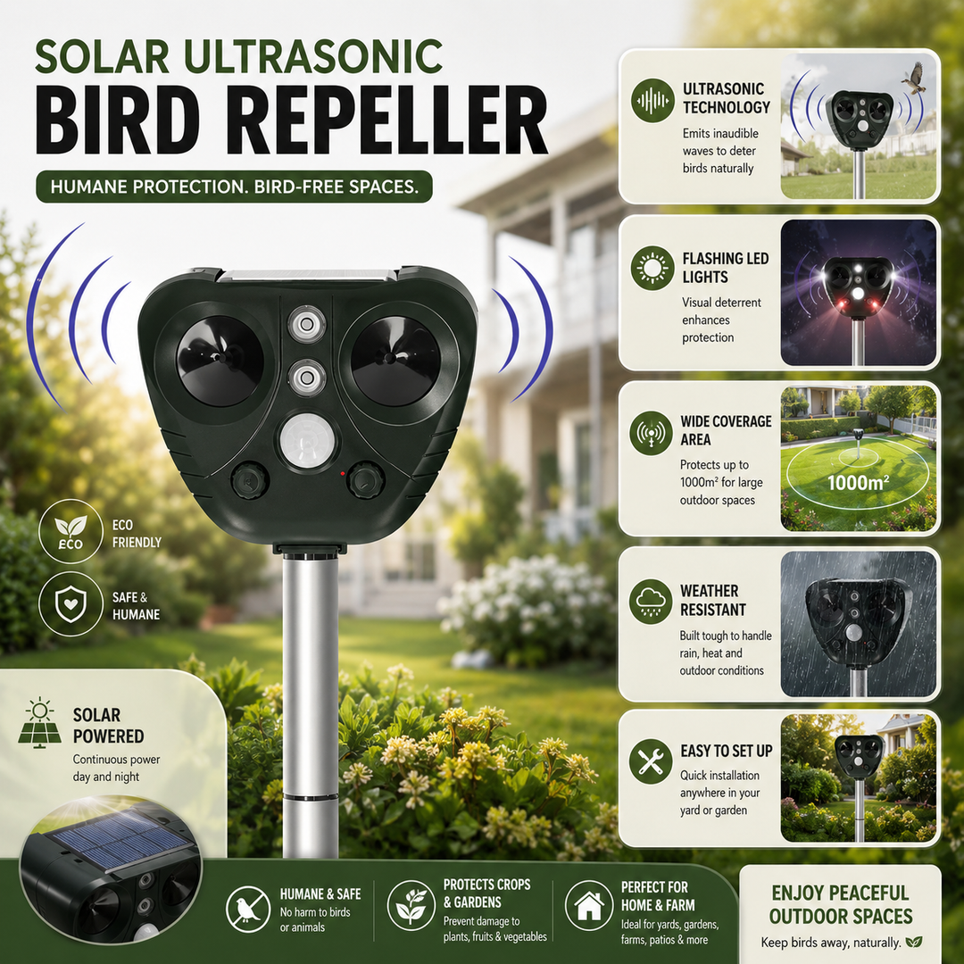 Solar ultrasone dierenverjager met bewegingssensor en LED-indicator