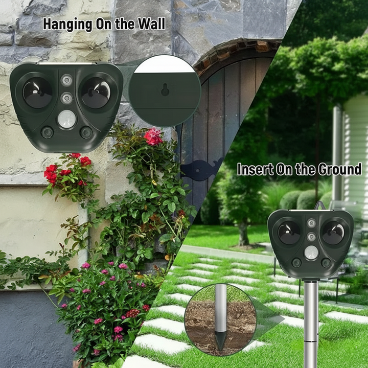 Solar ultrasone dierenverjager met bewegingssensor en LED-indicator