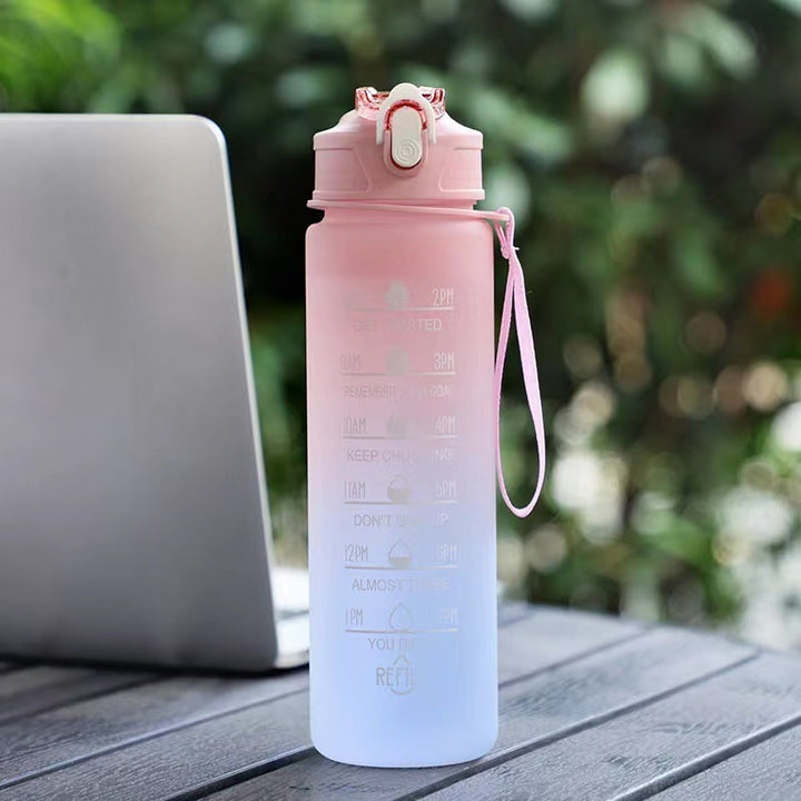 Sportdrinkfles met tijdmarkeringen, motiverend, matte afwerking en klapdeksel