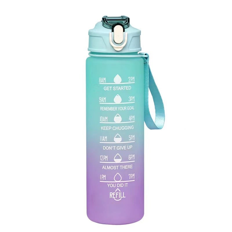 Sportdrinkfles met tijdmarkeringen, motiverend, matte afwerking en klapdeksel