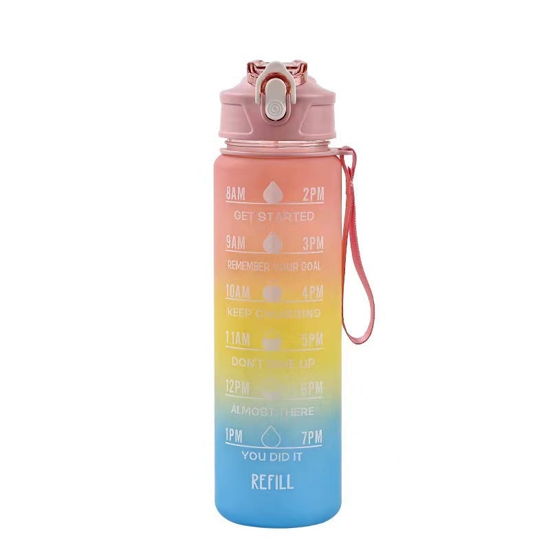 Sportdrinkfles met tijdmarkeringen, motiverend, matte afwerking en klapdeksel