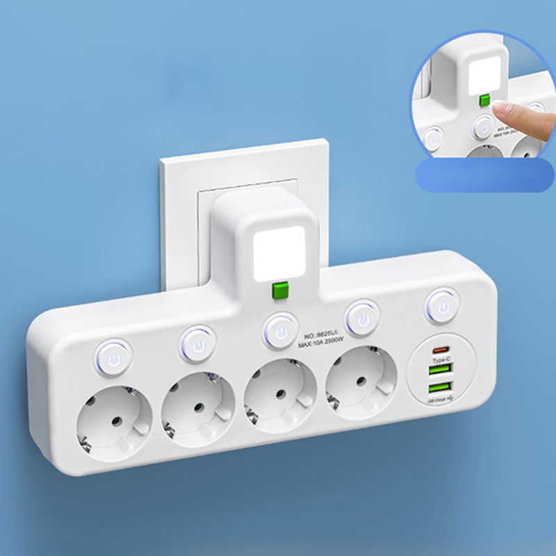 Stekkerdoos met USB en schakelaars | Overspanningsbeveiliging 2500 W