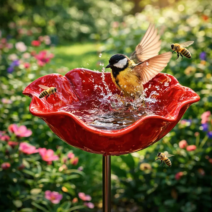 Metalen klaproos-vogeldrinkplaats-stekker – tuin- en balkondecoratie, 60 cm