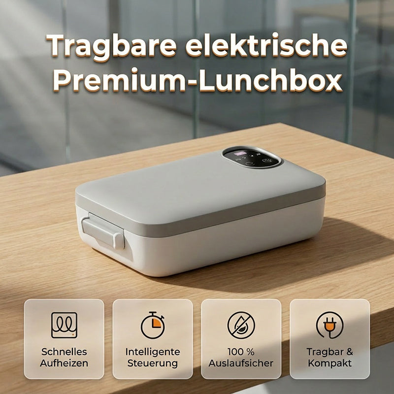 Draadloze, zelfverwarmende elektrische lunchbox met roestvrijstalen inzet.