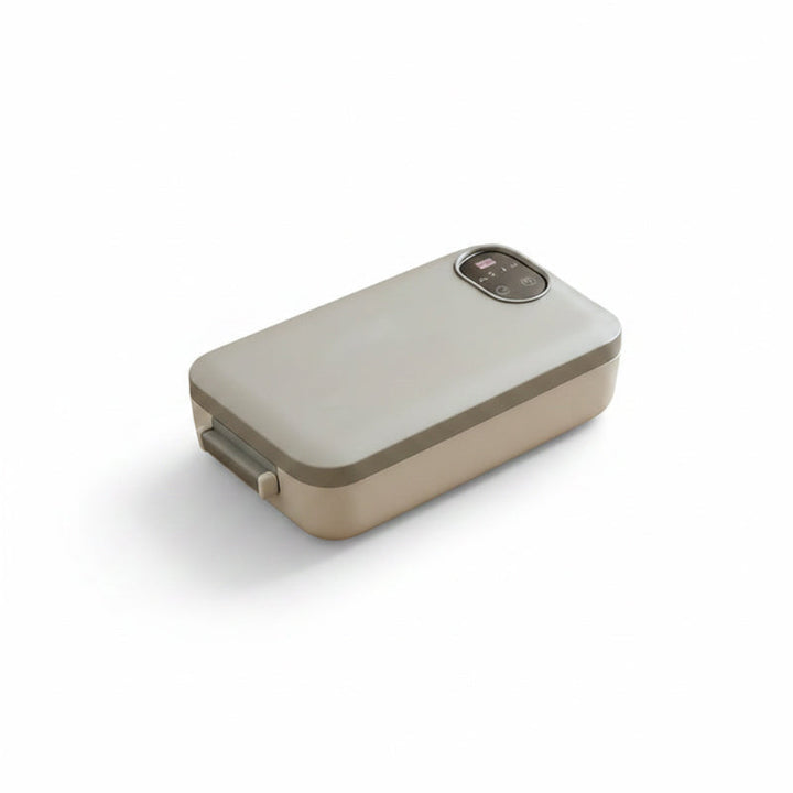 Draadloze, zelfverwarmende elektrische lunchbox met roestvrijstalen inzet.