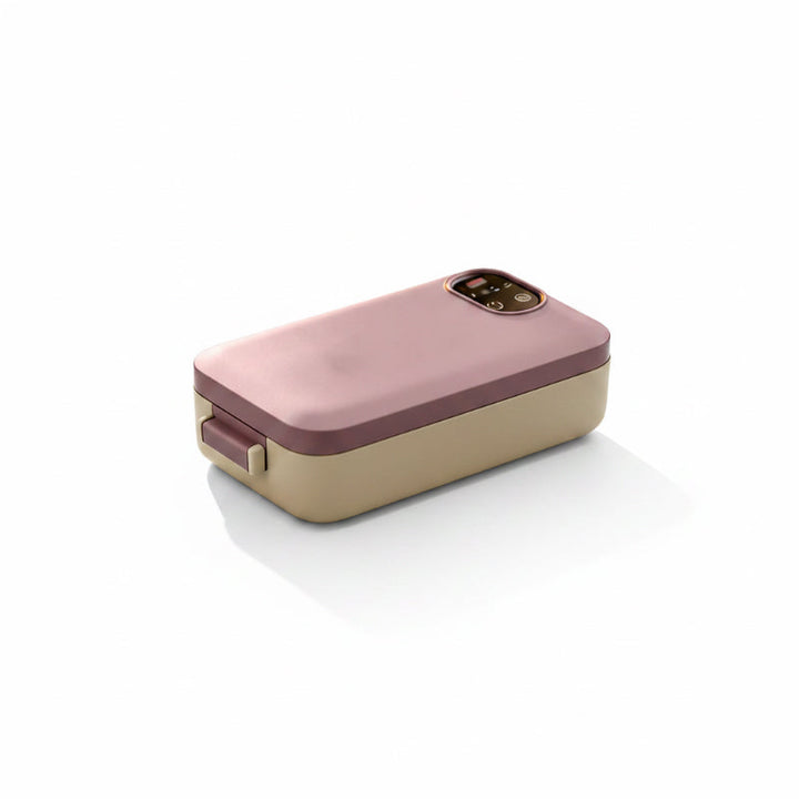 Draadloze, zelfverwarmende elektrische lunchbox met roestvrijstalen inzet.