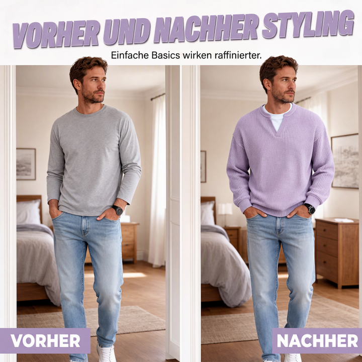 Wafelgebreide top met lange mouwen en layered look
