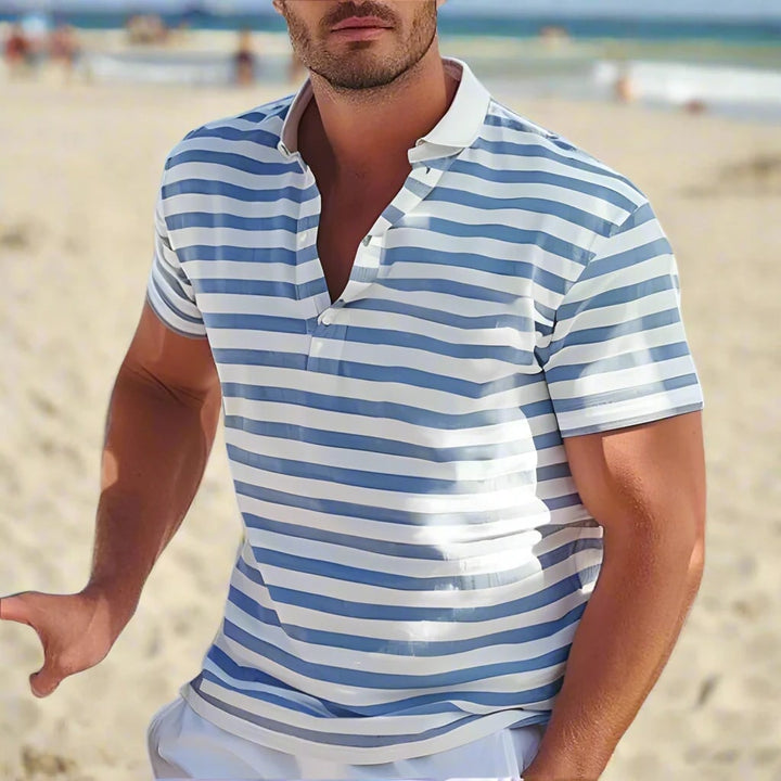 Gestreept poloshirt heren korte mouw casual met knoopkraag regular fit