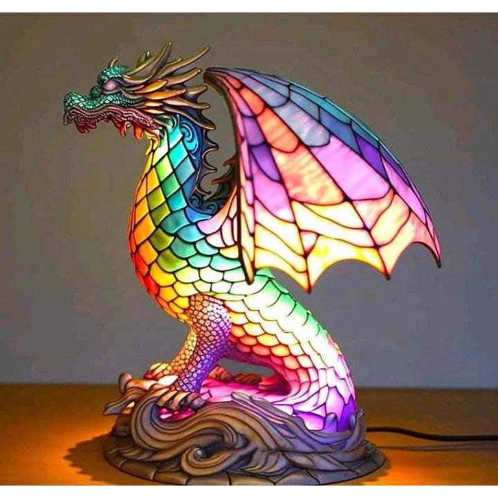 Dierenvormige tafellamp met glas-in-loodmozaïekdesign en decoratief licht