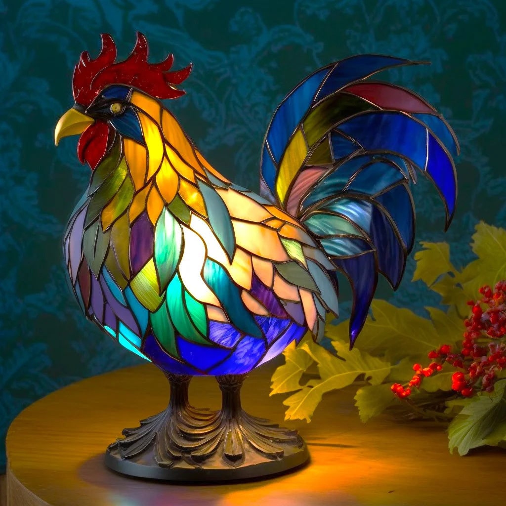 Dierenvormige tafellamp met glas-in-loodmozaïekdesign en decoratief licht