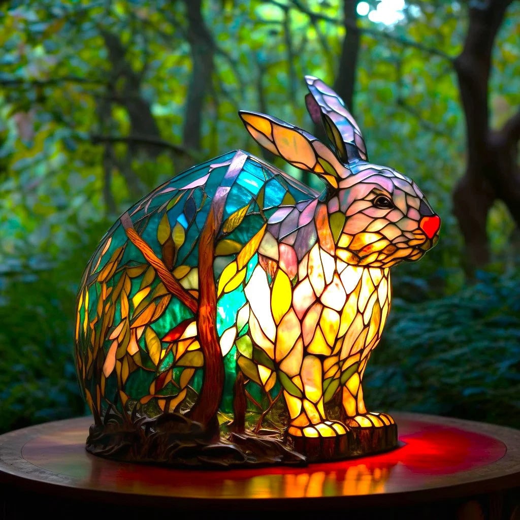 Dierenvormige tafellamp met glas-in-loodmozaïekdesign en decoratief licht