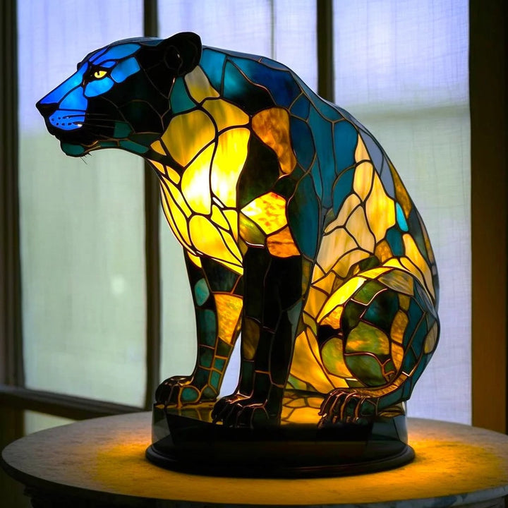 Dierenvormige tafellamp met glas-in-loodmozaïekdesign en decoratief licht