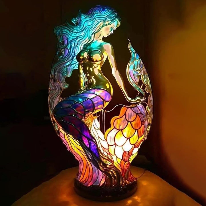 Dierenvormige tafellamp met glas-in-loodmozaïekdesign en decoratief licht