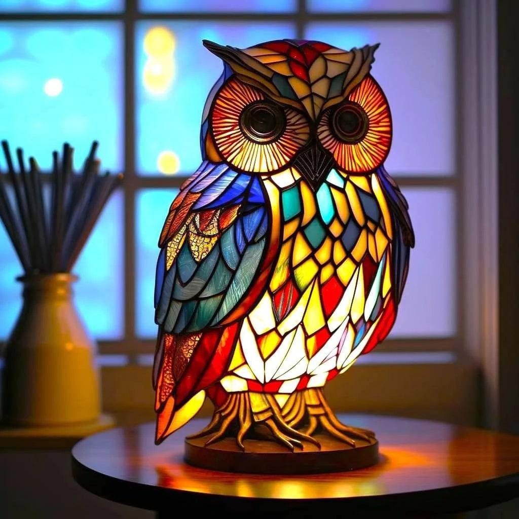 Dierenvormige tafellamp met glas-in-loodmozaïekdesign en decoratief licht