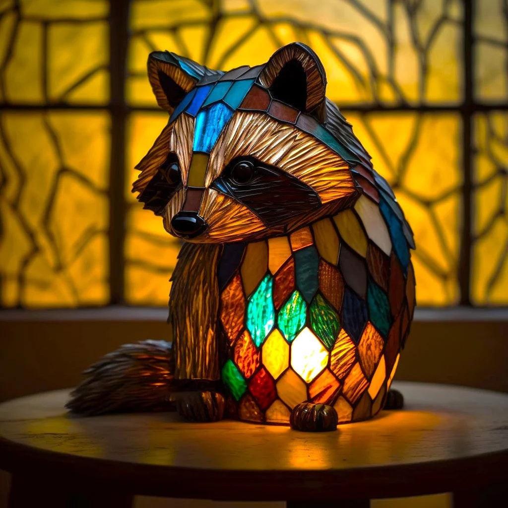 Dierenvormige tafellamp met glas-in-loodmozaïekdesign en decoratief licht