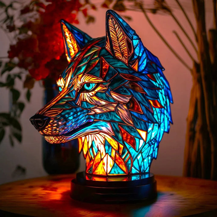 Vintage glas-in-lood dierentafellamp met mozaïekpanelen