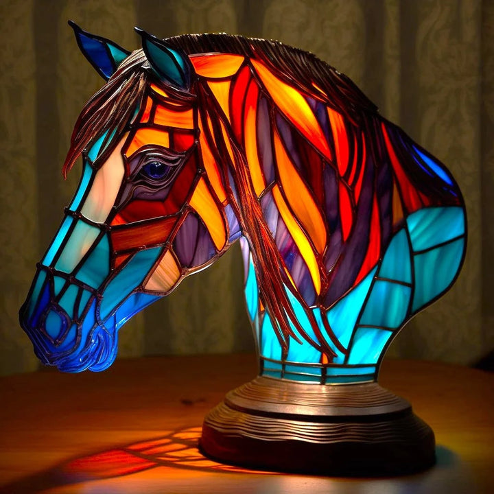 Vintage glas-in-lood dierentafellamp met mozaïekpanelen