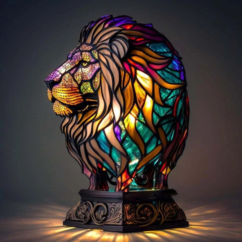 Vintage glas-in-lood dierentafellamp met mozaïekpanelen