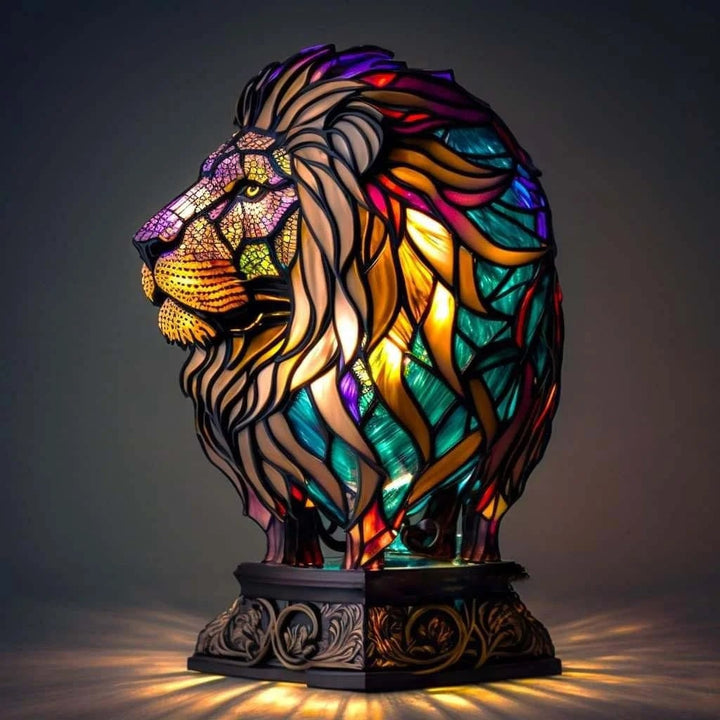 Vintage glas-in-lood dierentafellamp met mozaïekpanelen