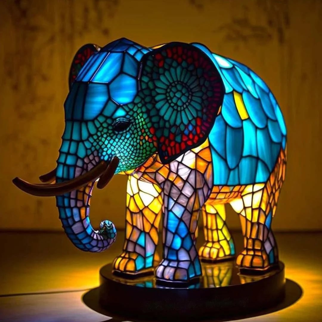 Vintage glas-in-lood dierentafellamp met mozaïekpanelen