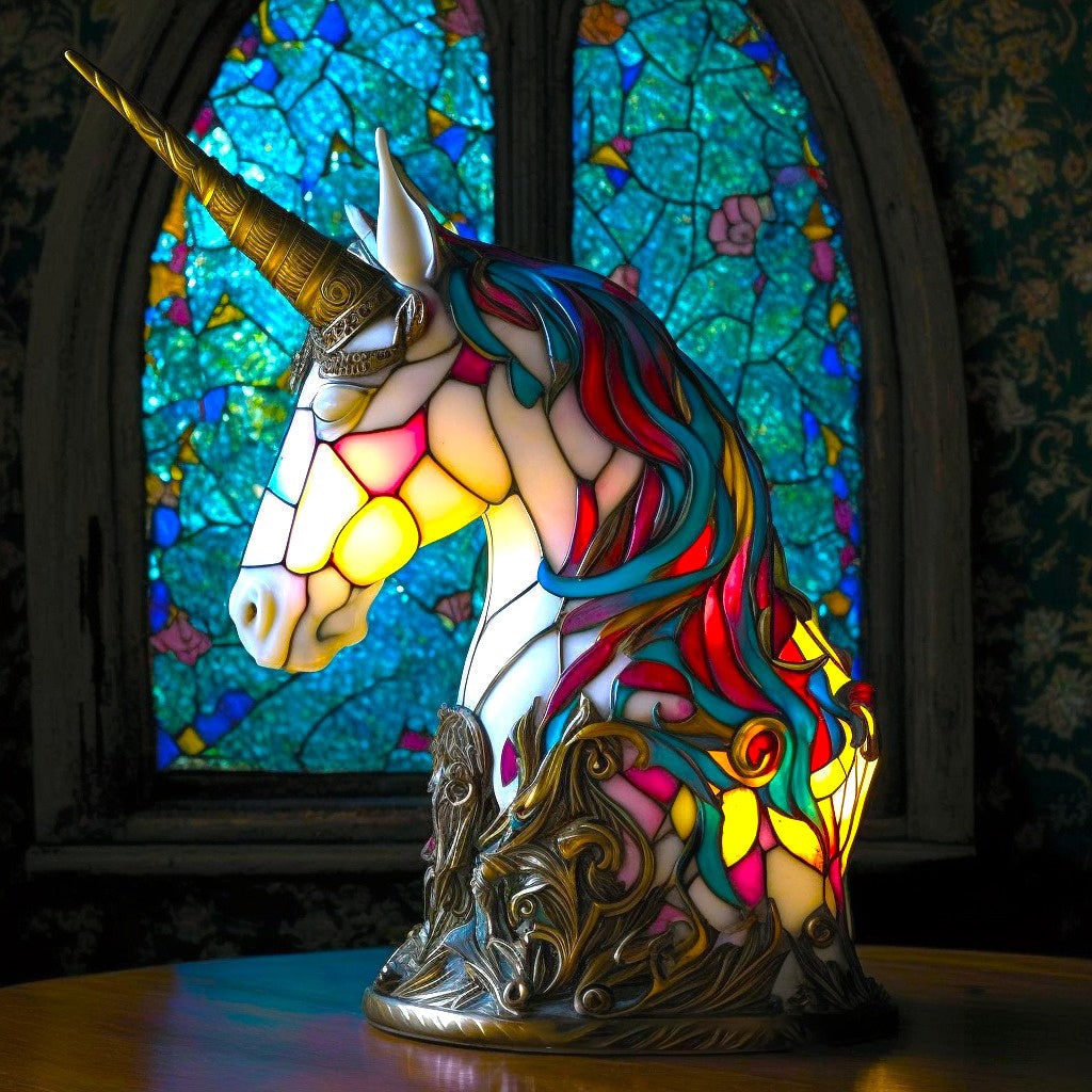 Vintage glas-in-lood dierentafellamp met mozaïekpanelen