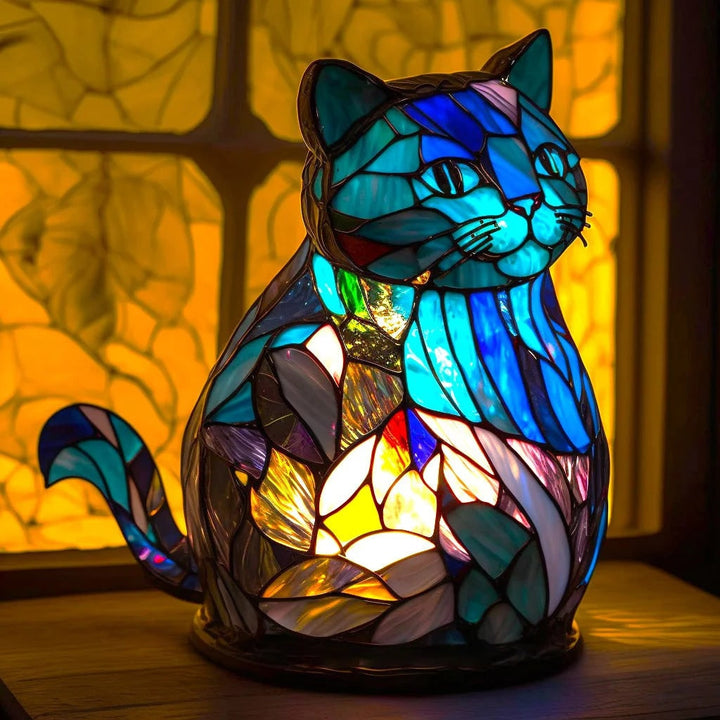 Vintage glas-in-lood dierentafellamp met mozaïekpanelen