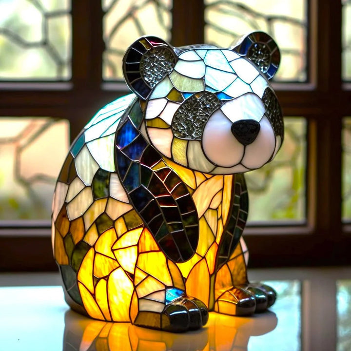 Vintage glas-in-lood dierentafellamp met mozaïekpanelen
