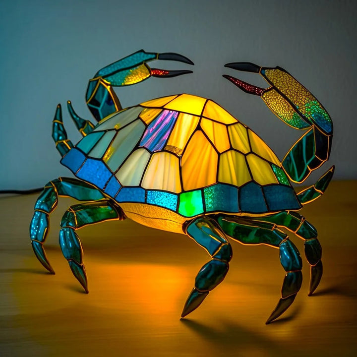 Vintage glas-in-lood dierentafellamp met mozaïekpanelen