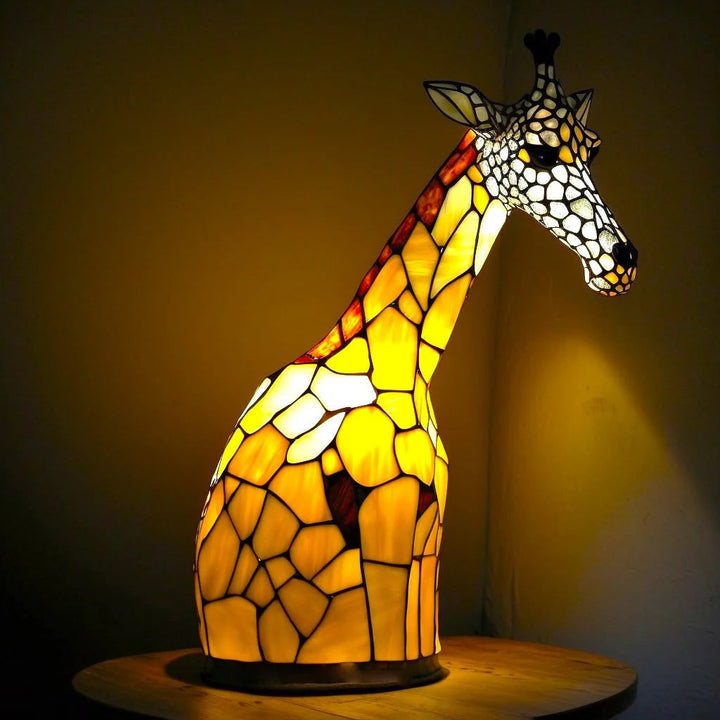 Vintage glas-in-lood dierentafellamp met mozaïekpanelen