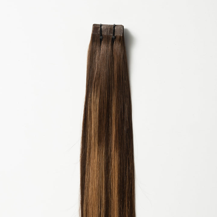 Tape-in hairextensions – Veloura Tape (warmbruine balayage 2+7)