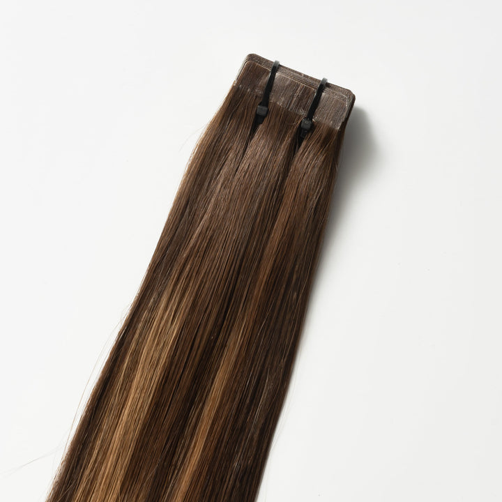 Tape-in hairextensions – Veloura Tape (warmbruine balayage 2+7)