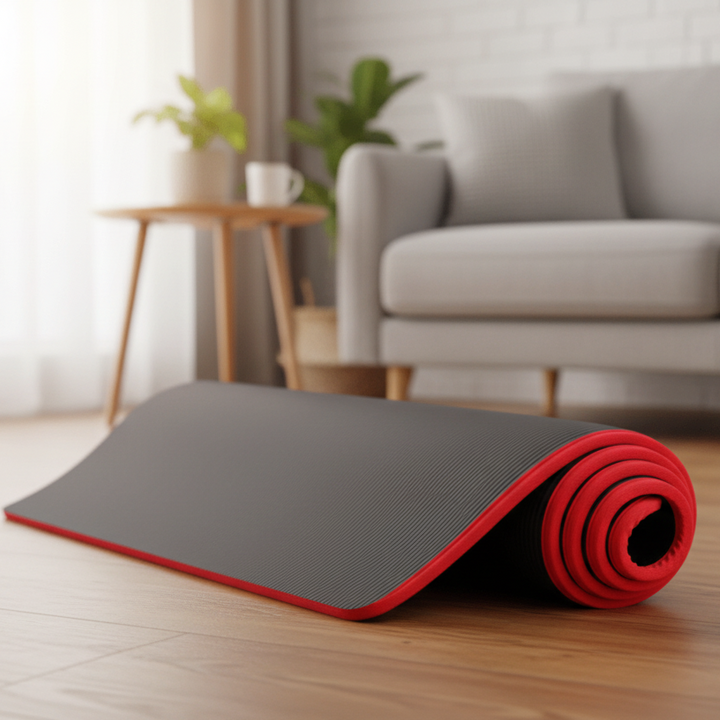 Dikke antislip yogamat met geribbeld oppervlak en stoffen rand 10mm gedempt voor oefeningen