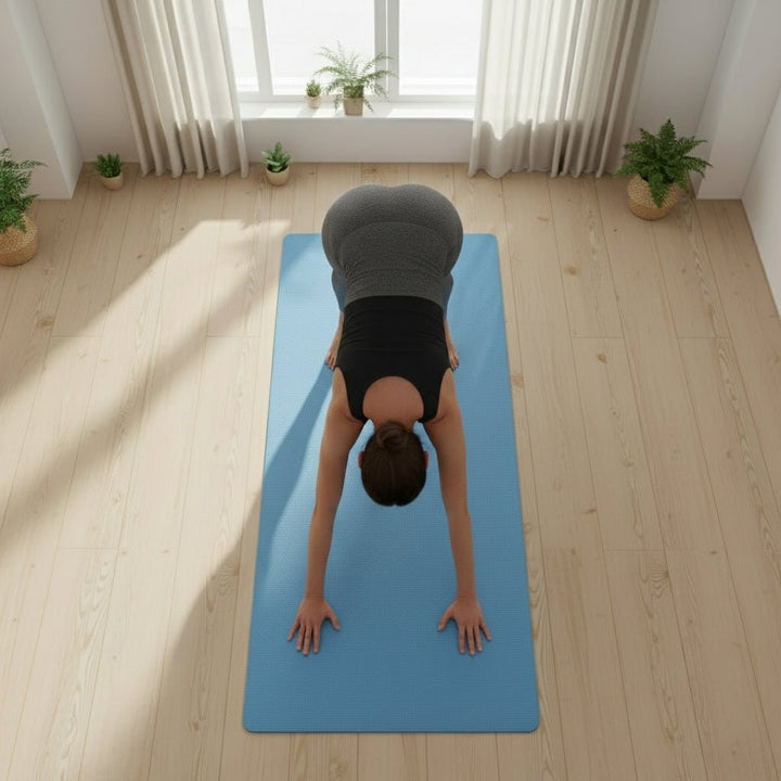 Dikke antislip yogamat voor oefeningen met draagband, geribbeld schuimrubber, fitness