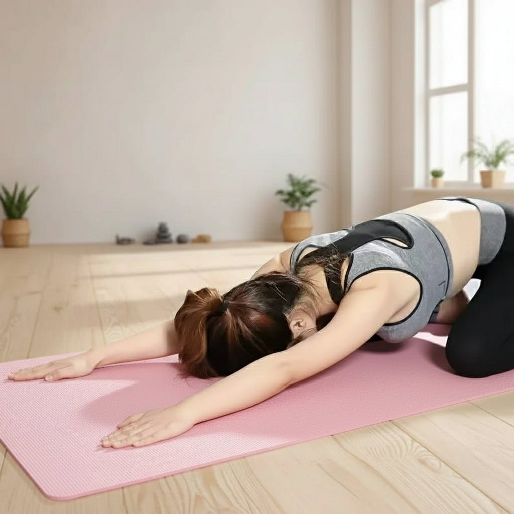 Dikke antislip yogamat voor oefeningen met draagband, geribbeld schuimrubber, fitness